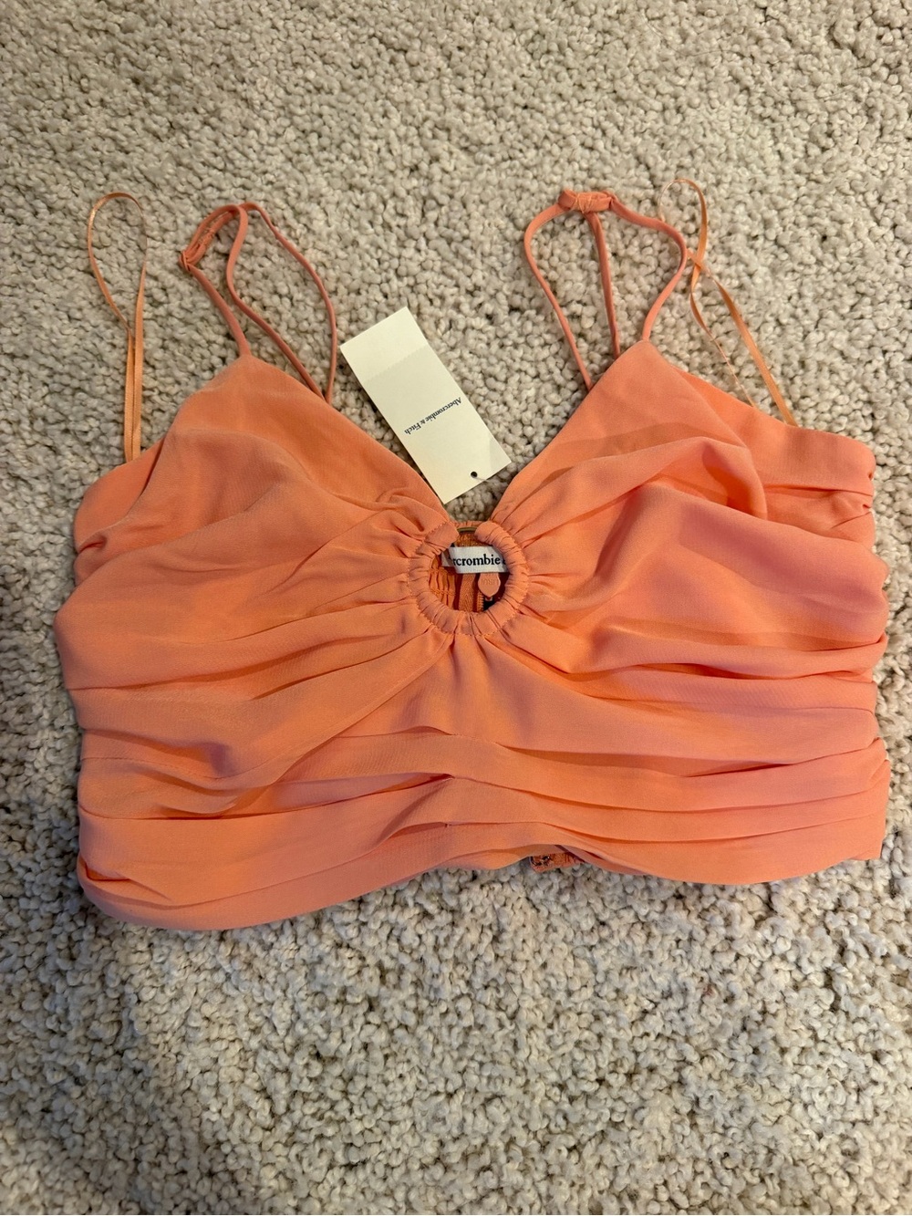 Abercrombie & Fitch Coral Ring-Detail Ruched Crop Cami